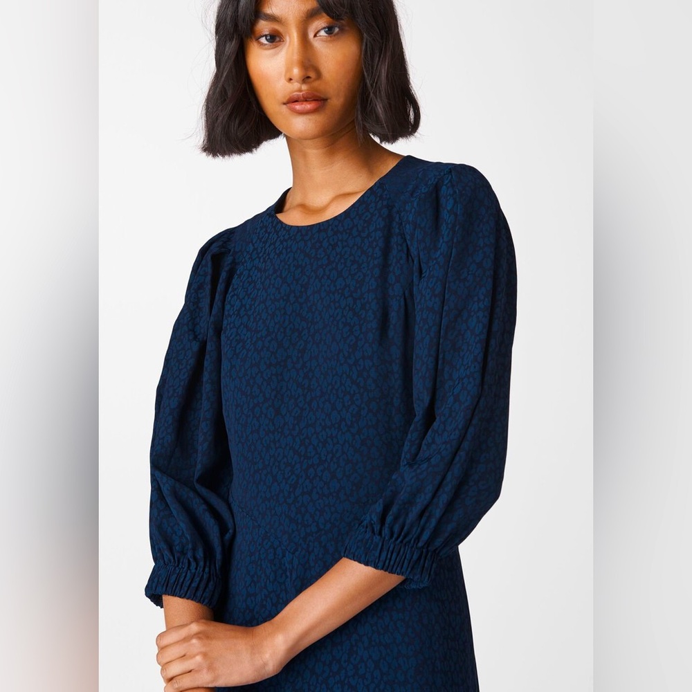 Whistles‎ leopard print navy 3/4 sleeve blouse size 4